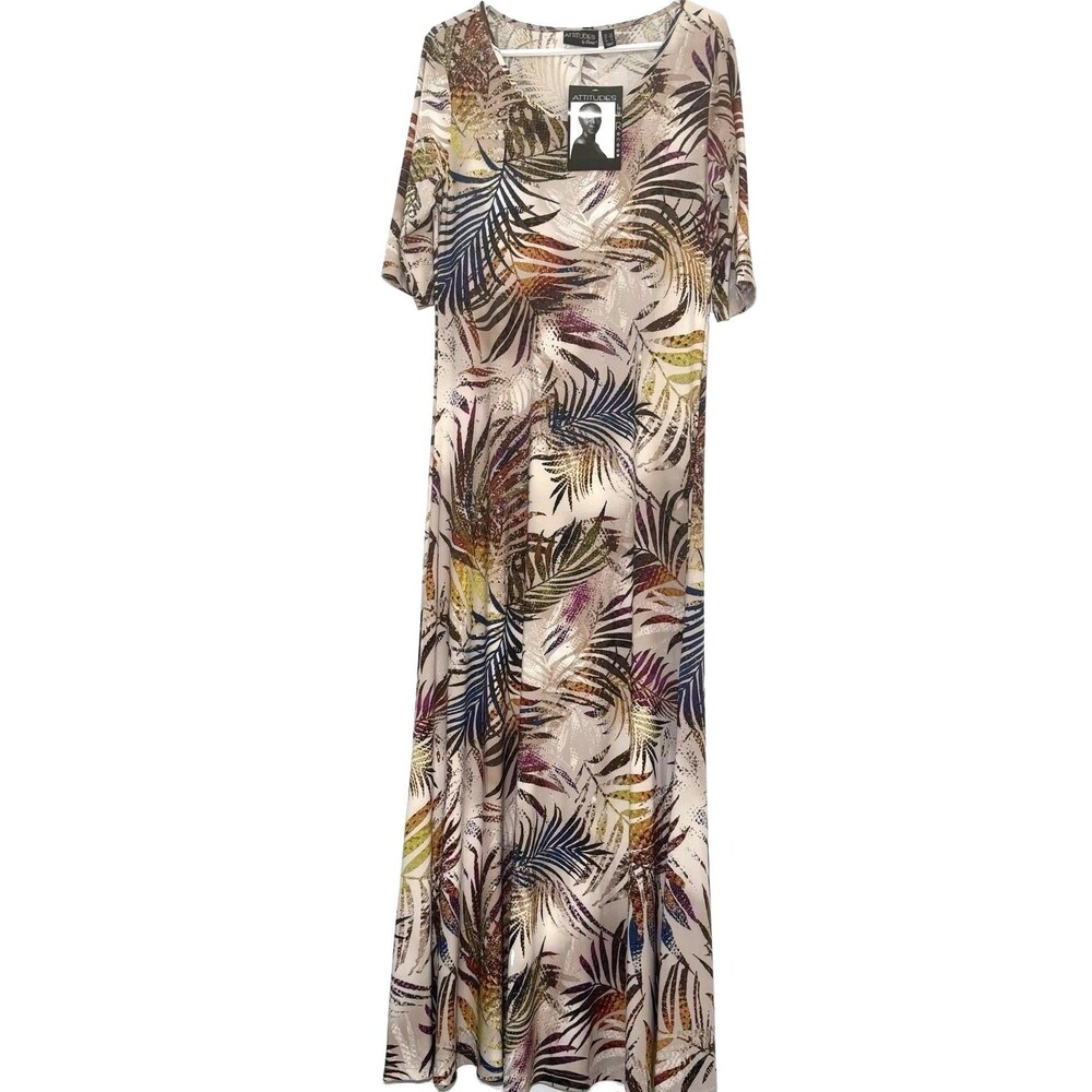 Attitudes by Renee NWT Como Jersey Maxi Dress MT Tall Tropical Palm Tree Stretch